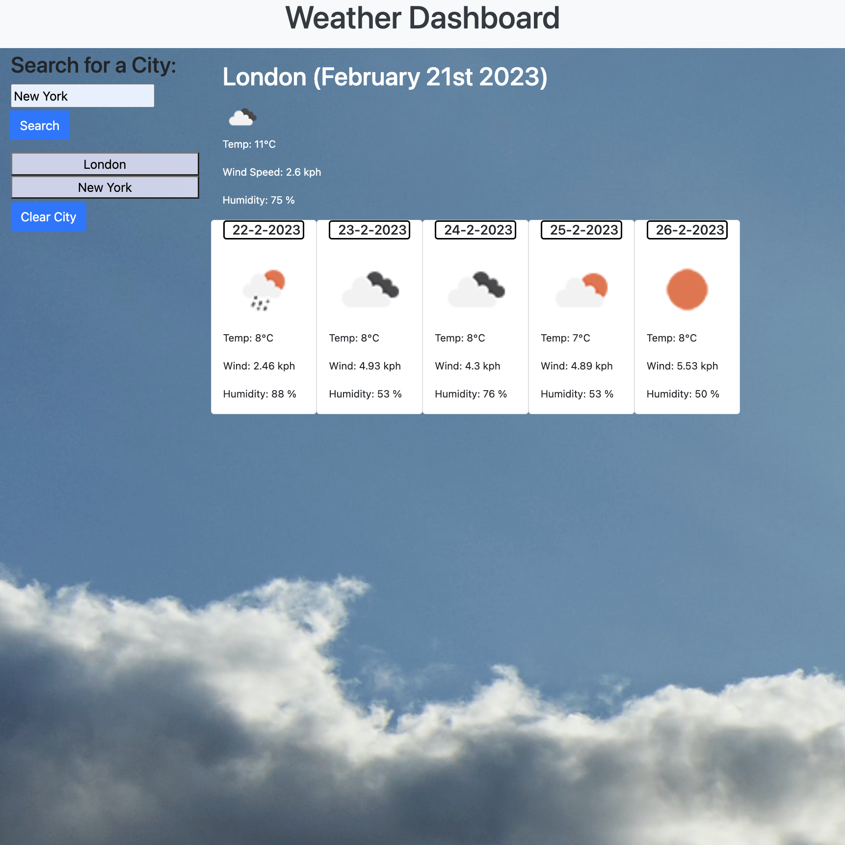 Screengrab of weather-dashboard app.